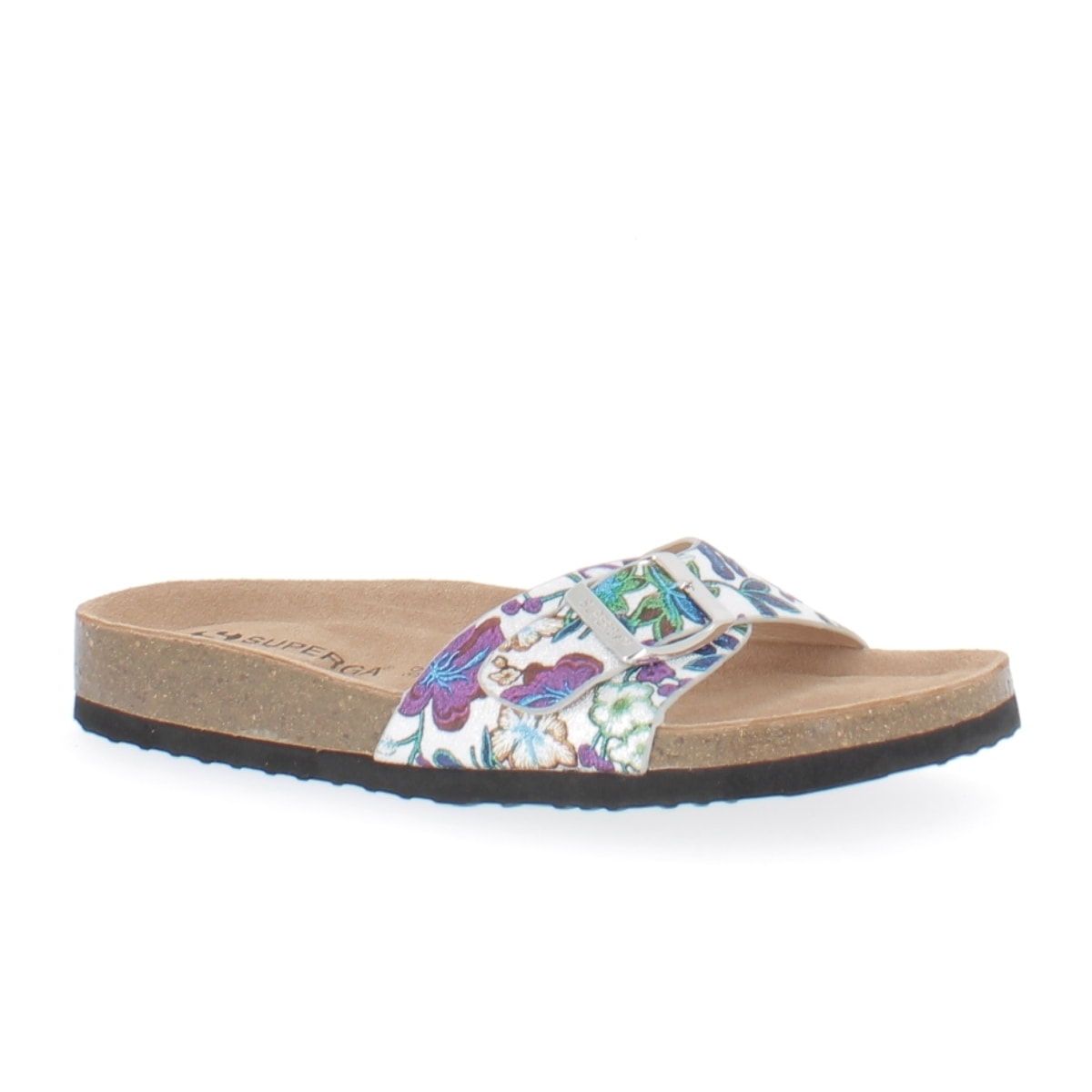 Superga Ciabattina Soft Footbed 1 fibbia laminato argento stampa flowers viola S11S867