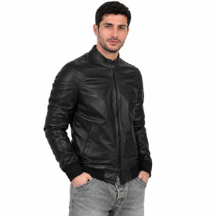 Giubbino in vera pelle di vitello Nero-Slim Fit