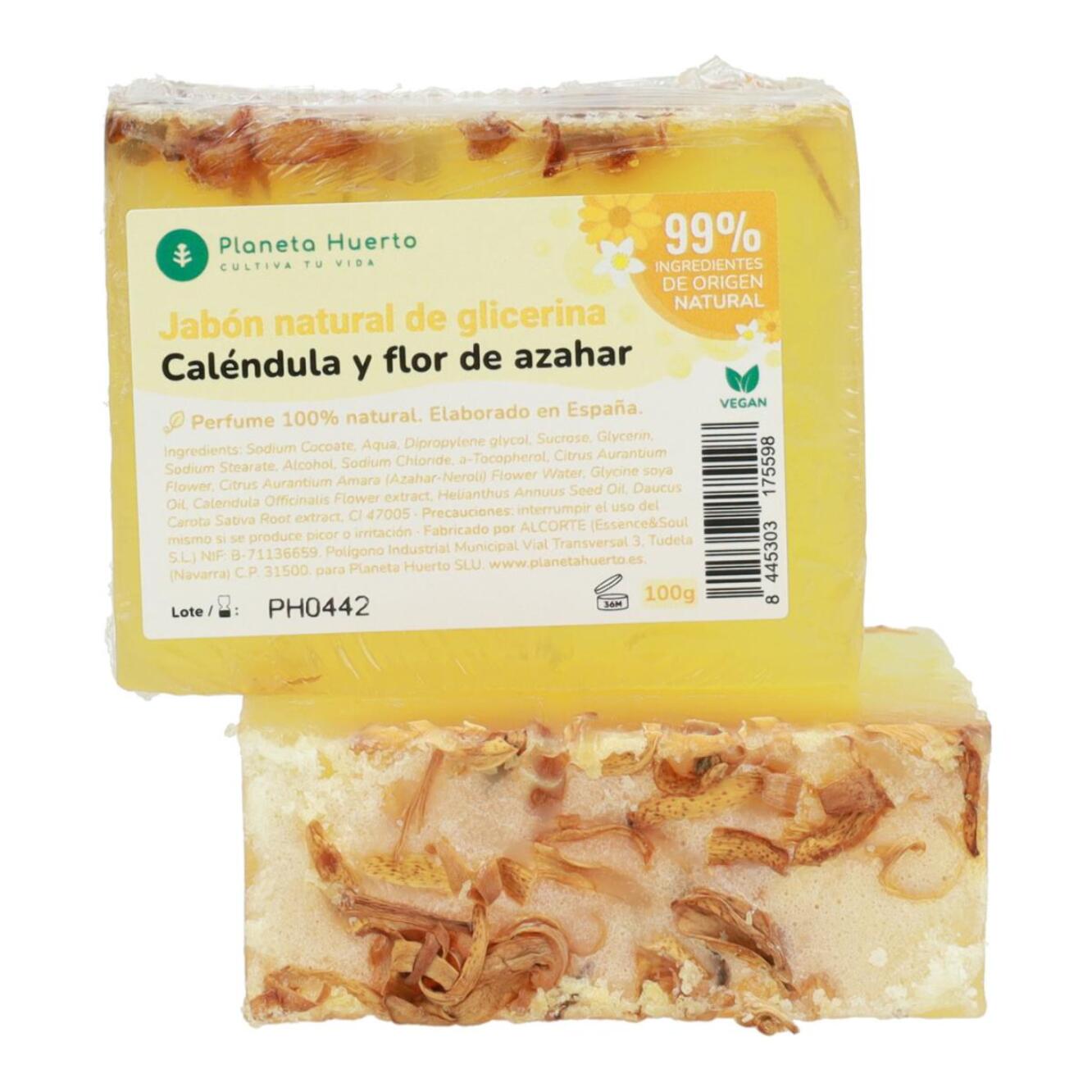 Jabón natural de glicerina caléndula y flor de azahar 100 g