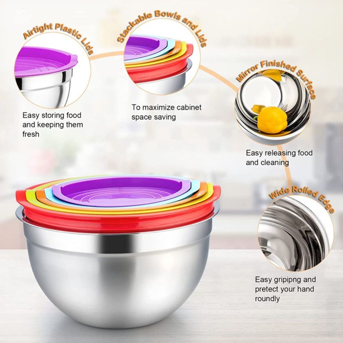 Ensemble de 5 bols avec couvercle en silicone Herzberg HG04074