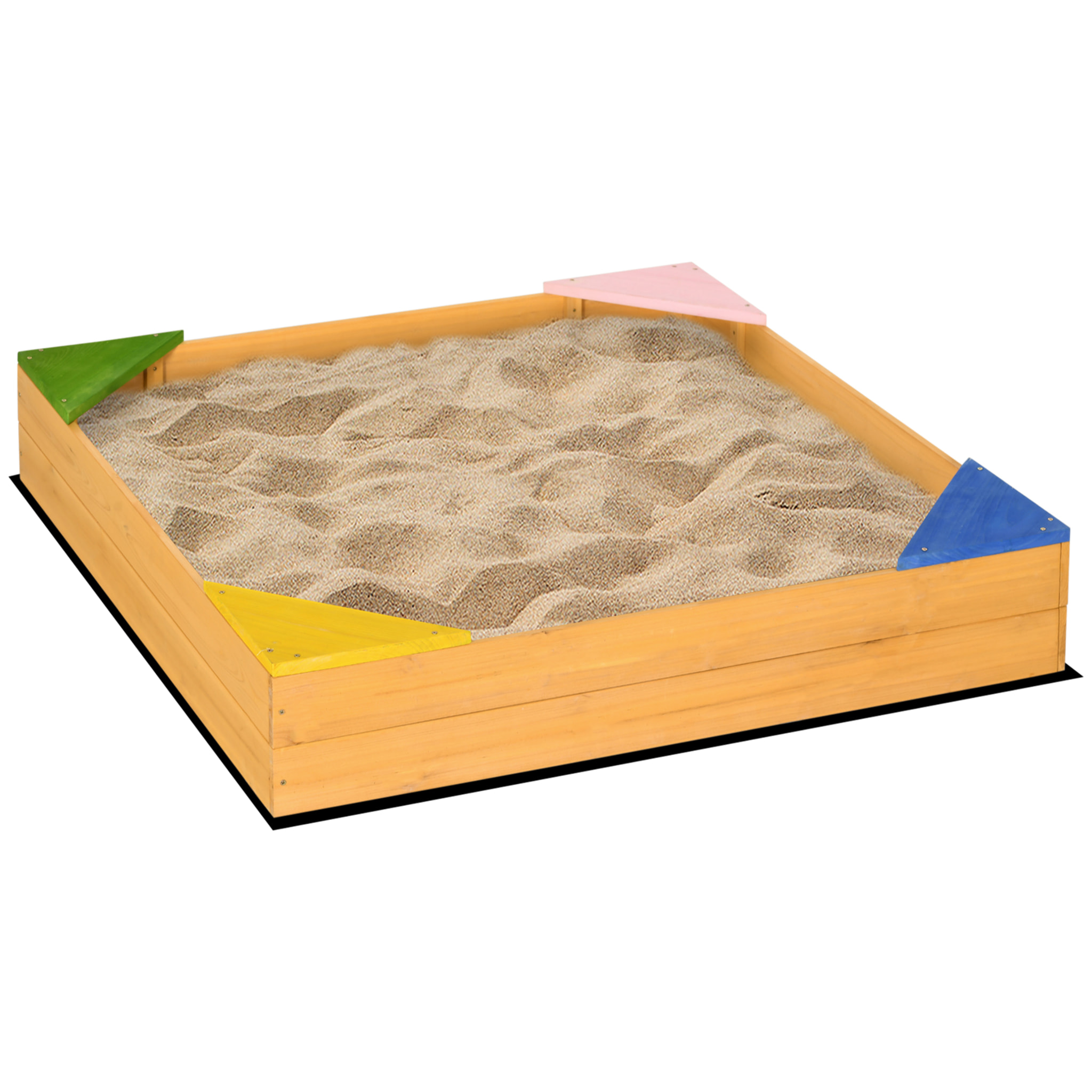 Arenero Infantil de Madera Arenero Cuadrado para Niños de 3-8 Años con Tela no Tejida y 4 Asientos para Jardín Patio Terraza 109x109x19,8 cm Natural