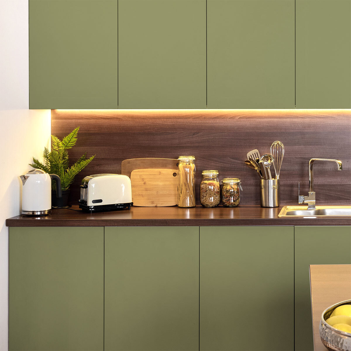 Rouleau adhésif décoratif Vinyle au Mètre - Vert olive - Sticker Lavable Imperméable Mur Cuisine Meubles