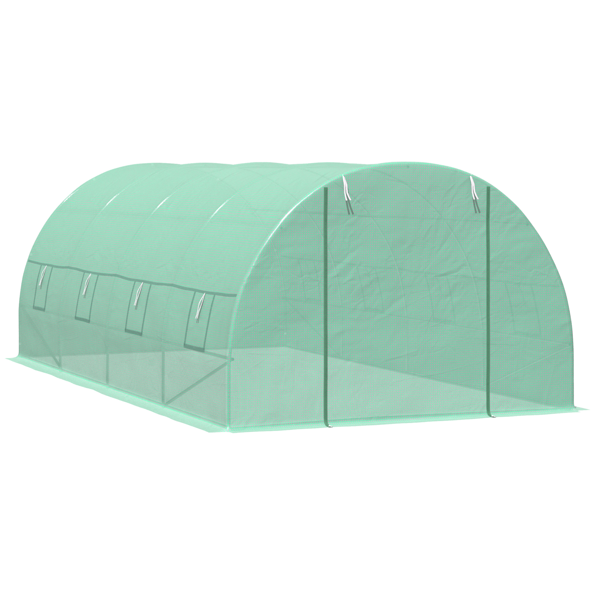Serre de jardin tunnel 5,9L x 3l x 2H m châssis tubulaire acier galvanisé renforcé 2,5 cm 8 fenêtres 1 porte vert