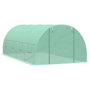 Serre de jardin tunnel 5,9L x 3l x 2H m châssis tubulaire acier galvanisé renforcé 2,5 cm 8 fenêtres 1 porte vert