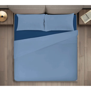 COMPLETO LENZUOLA LETTO MATRIMONIALE BICOLOR BLU