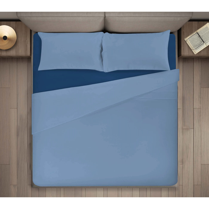 COMPLETO LENZUOLA LETTO MATRIMONIALE BICOLOR BLU