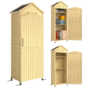Armoire de jardin bois sur pieds H.213cm 2 étagères toit double pente métal