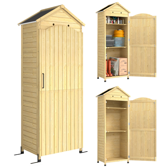 Armoire de jardin bois sur pieds H.213cm 2 étagères toit double pente métal