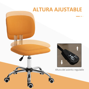 Silla de Oficina sin Brazos Silla de Escritorio Giratoria Tapizado de Tela con Altura Ajustable Estilo Moderno Carga 120 kg 48x53x80-90 cm Naranja