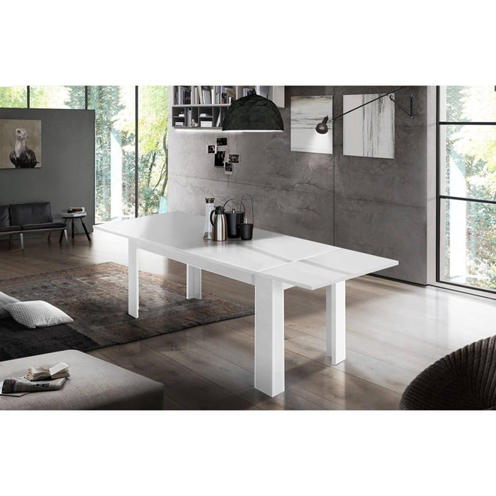 Tavolo per sala da pranzo estensibile, Made in Italy, Tavolo moderno con allunghe, Consolle allungabile, cm 140/190x90h75, colore Bianco lucido