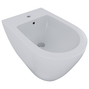 Coppia Sanitari Filomuro Filo Muro Filo Parete Vaso WC E Bidet Design Moderno In Ceramica Con Copriwater Chiusura Soft Close Rallentata Bianco Opaco