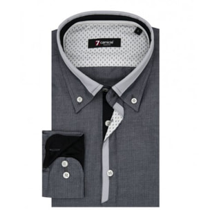 Camicia 1 Bottone Button Downuomo Slim Jacquard Fantasia Grigio Scuro