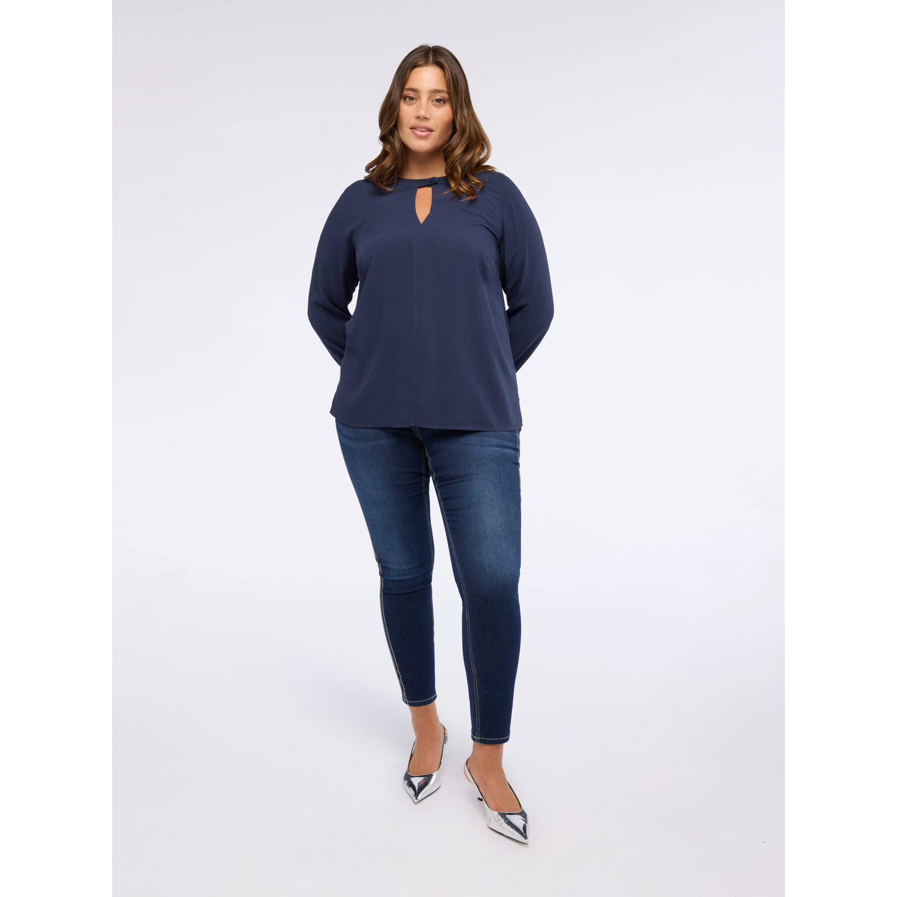 Fiorella Rubino - Blusa de muselina de viscosa con escote de lágrima - Azul