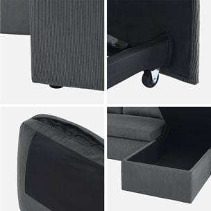 Canapé d'angle convertible en velours côtelé gris foncé  - IDA - 3 places. fauteuil d'angle réversible coffre rangement lit modulable