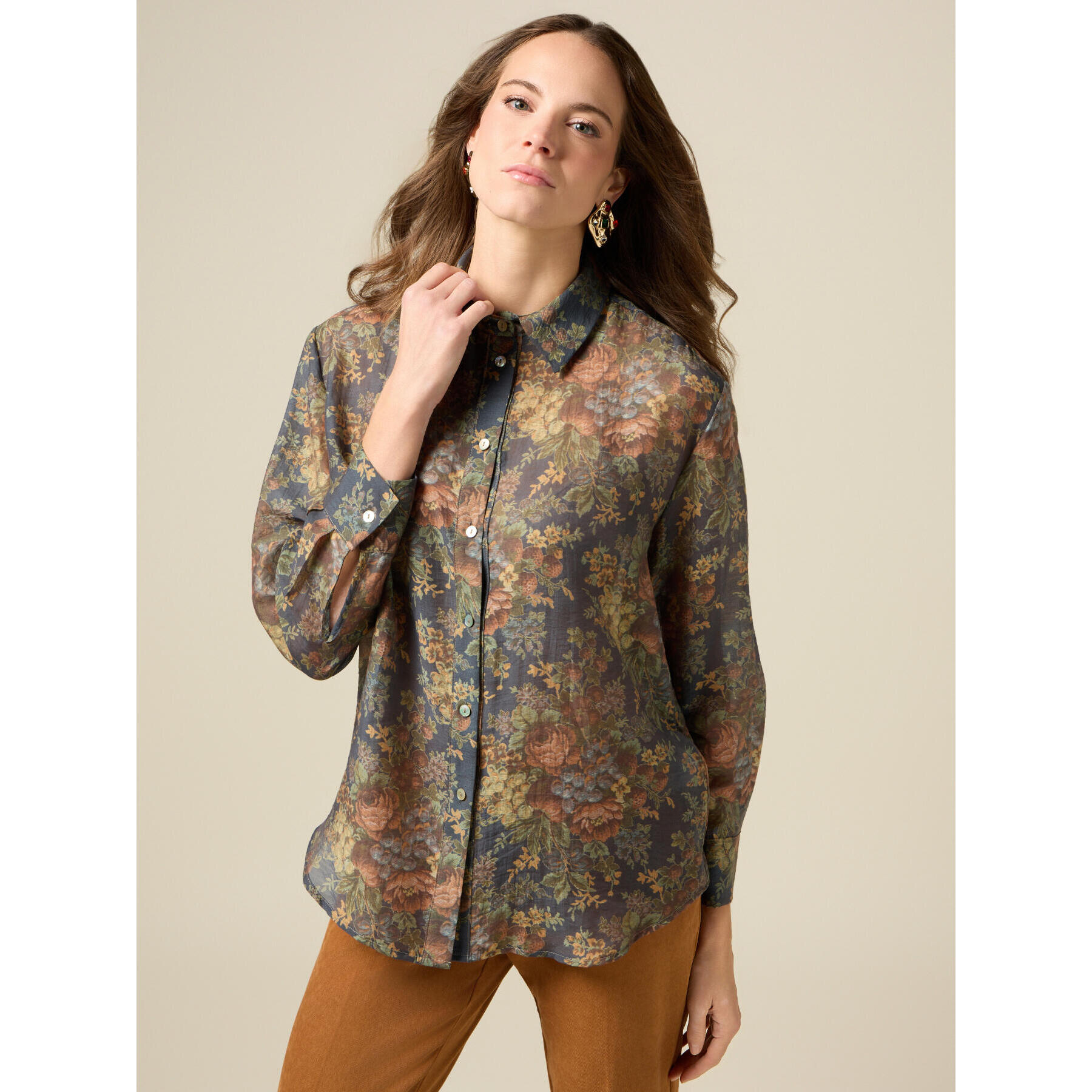 Oltre - Camisa con estampado floral - Azul