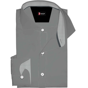 Camicia Uomo 1 Bottone Francese Slim Popeline Stretch Unito Grigio Medio