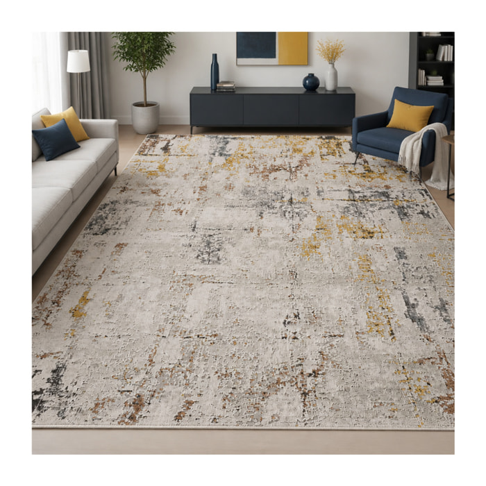 Tapis salon, motif abstrait en relief, moderne et résistant