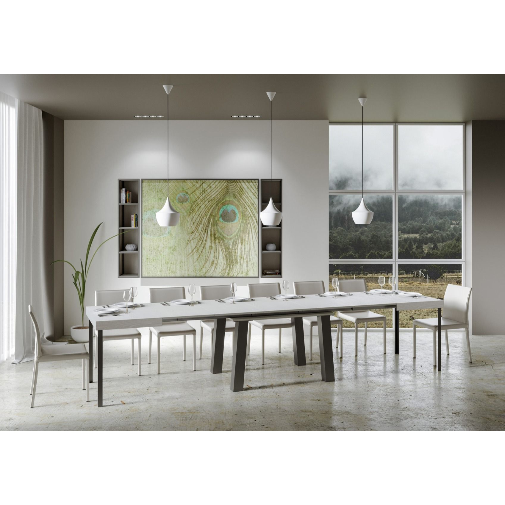 Tavolo allungabile 90x140/400 cm Bridge bianco frassino telaio Antracite