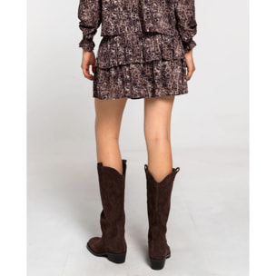 Mini falda estampada con nido de abeja y doble volante