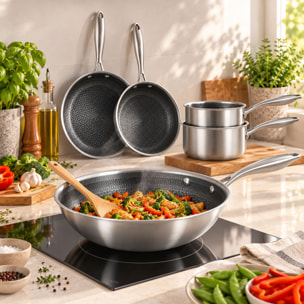 Batterie de cuisine 5 pièces en acier inoxydable revêtu - tout feux TRINOX
