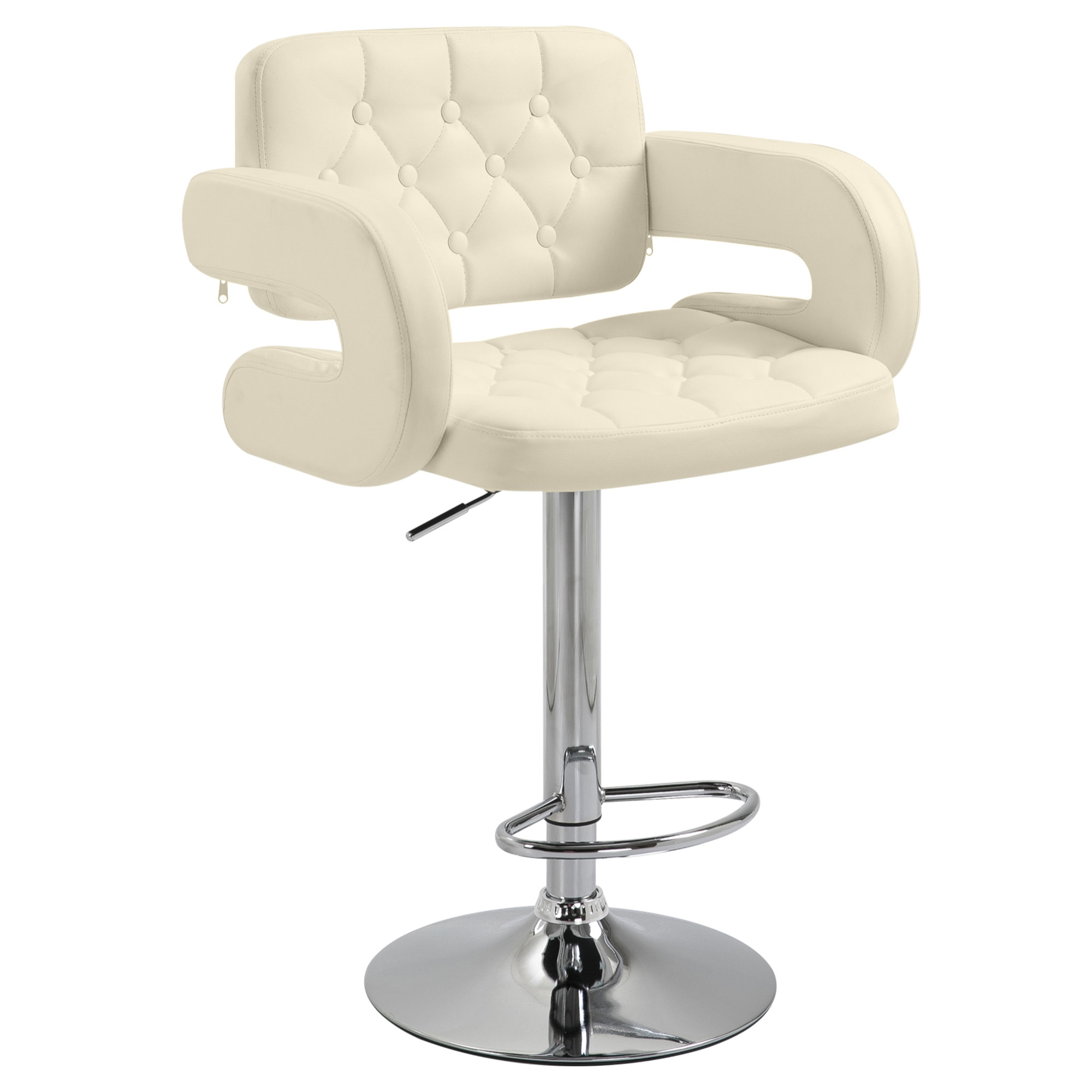 Tabouret de bar design Chesterfield - chaise de bar pivotante réglable grand confort - métal chromé beige