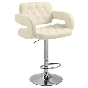 Tabouret de bar design Chesterfield - chaise de bar pivotante réglable grand confort - métal chromé beige