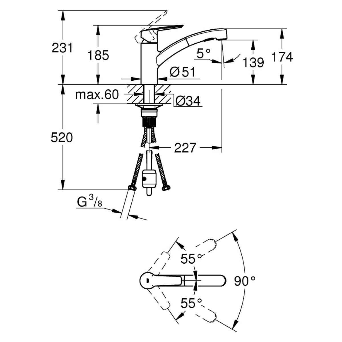 GROHE Start Mitigeur évier 2 jets Noir Mat - H : 18,5 cm