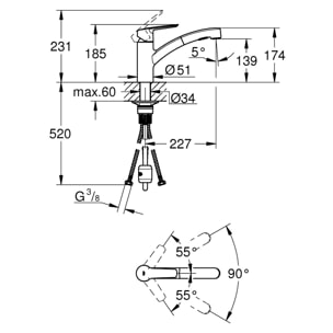 GROHE Start Mitigeur évier 2 jets Noir Mat - H : 18,5 cm