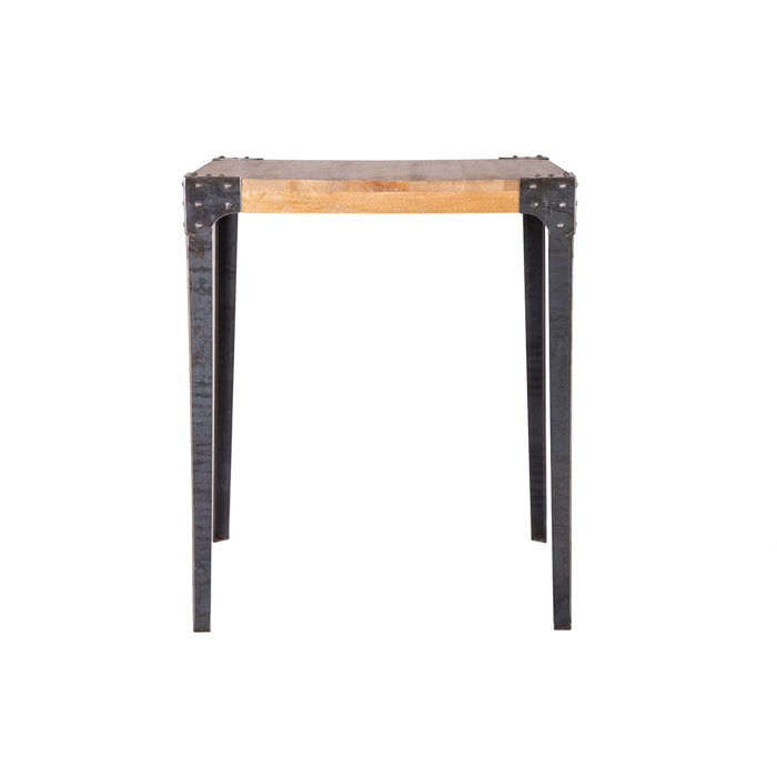 Table haute industrielle carrée en bois manguier massif et métal  L88 cm MADISON