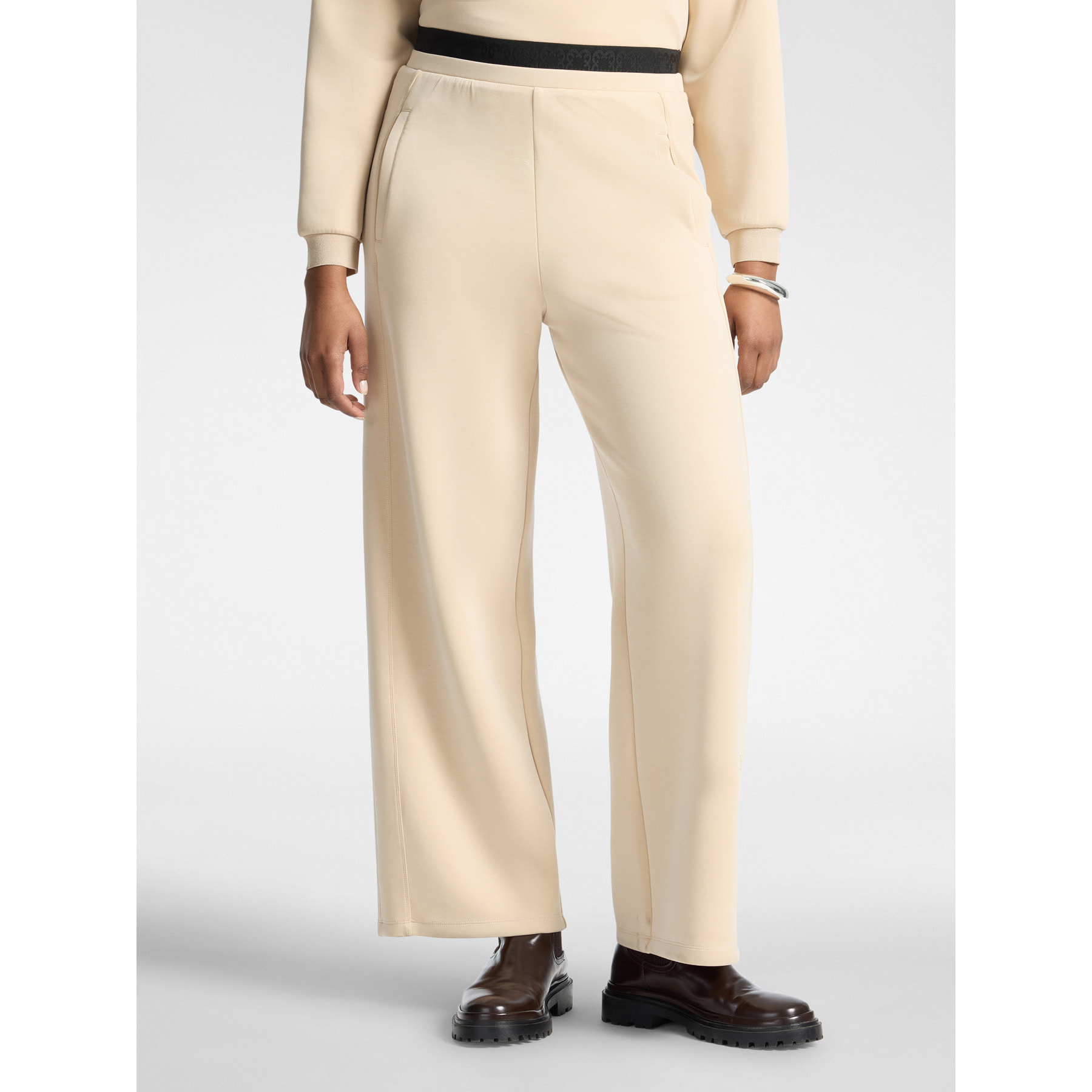 Elena Mirò - Pantaloni palazzo in scuba misto modal - Beige