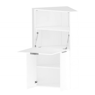 Scrivania ad angolo con piano nascosto, Made in Italy, Mobile con scaffali e piano da lavoro, Armadio salvaspazio, cm 70x57h140, colore Bianco lucido