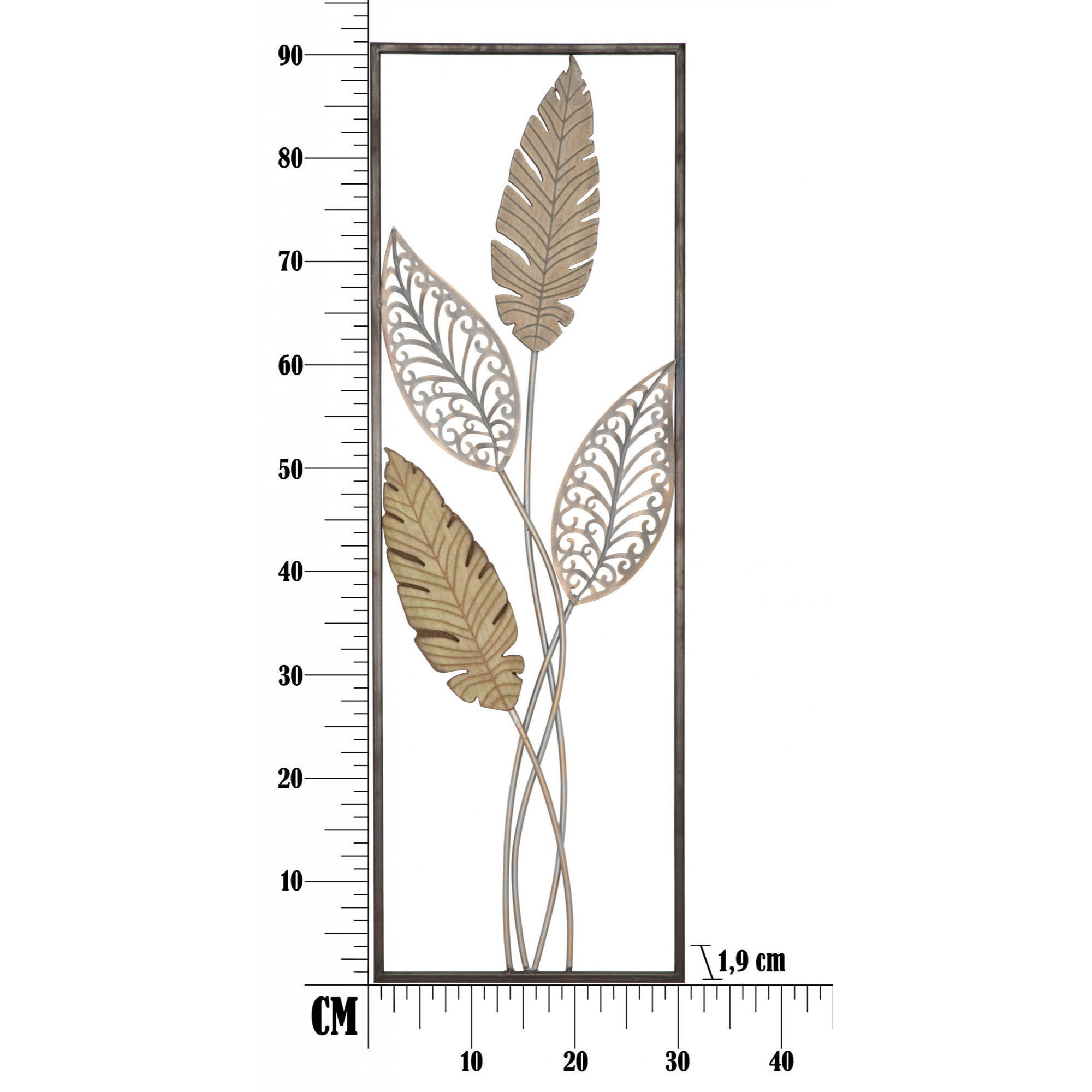 Pannello con foglie, Struttura in ferro, Colore oro, 1,9 x 91 x 30,5 cm