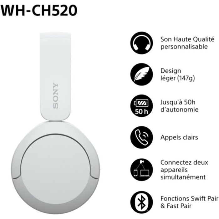 Casque SONY WH-CH520 Blanc