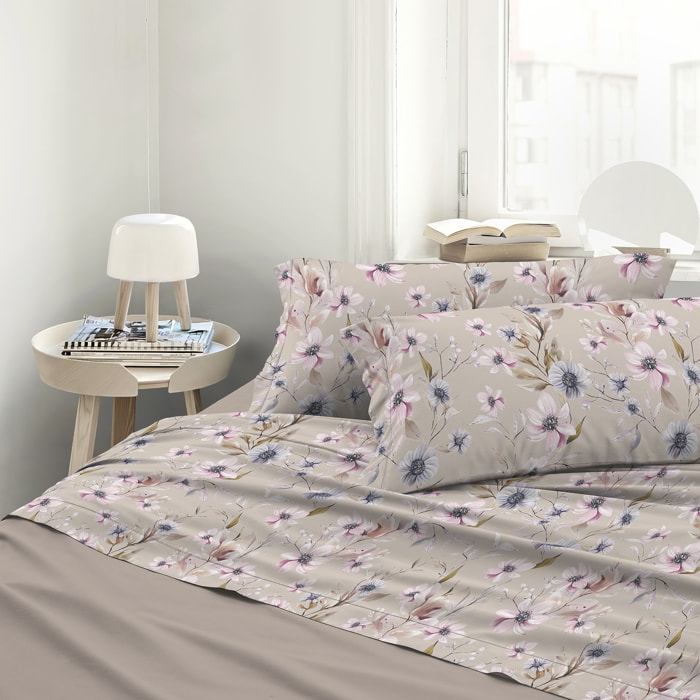Completo letto stampato Artemisia in raso 100% cotone