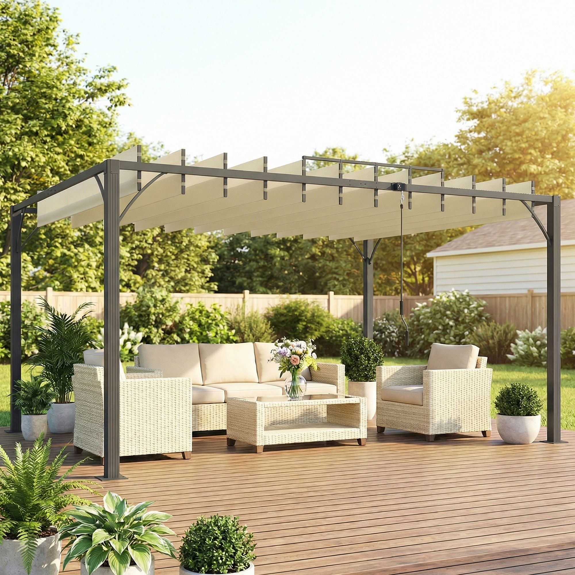 Pérgola de Jardín 3x4 m, Cenador de Jardín con Techo de Lamas Orientables a 135°, Estructura de Aluminio, Protección UPF30+, Pabellón para Exterior, Patio, Terraza, Blanco Crema