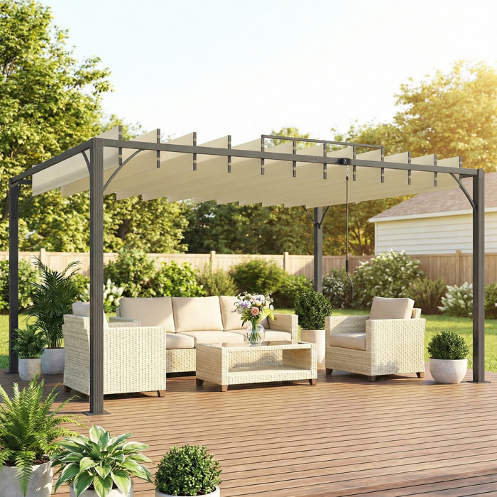 Pérgola de Jardín 3x4 m, Cenador de Jardín con Techo de Lamas Orientables a 135°, Estructura de Aluminio, Protección UPF30+, Pabellón para Exterior, Patio, Terraza, Blanco Crema