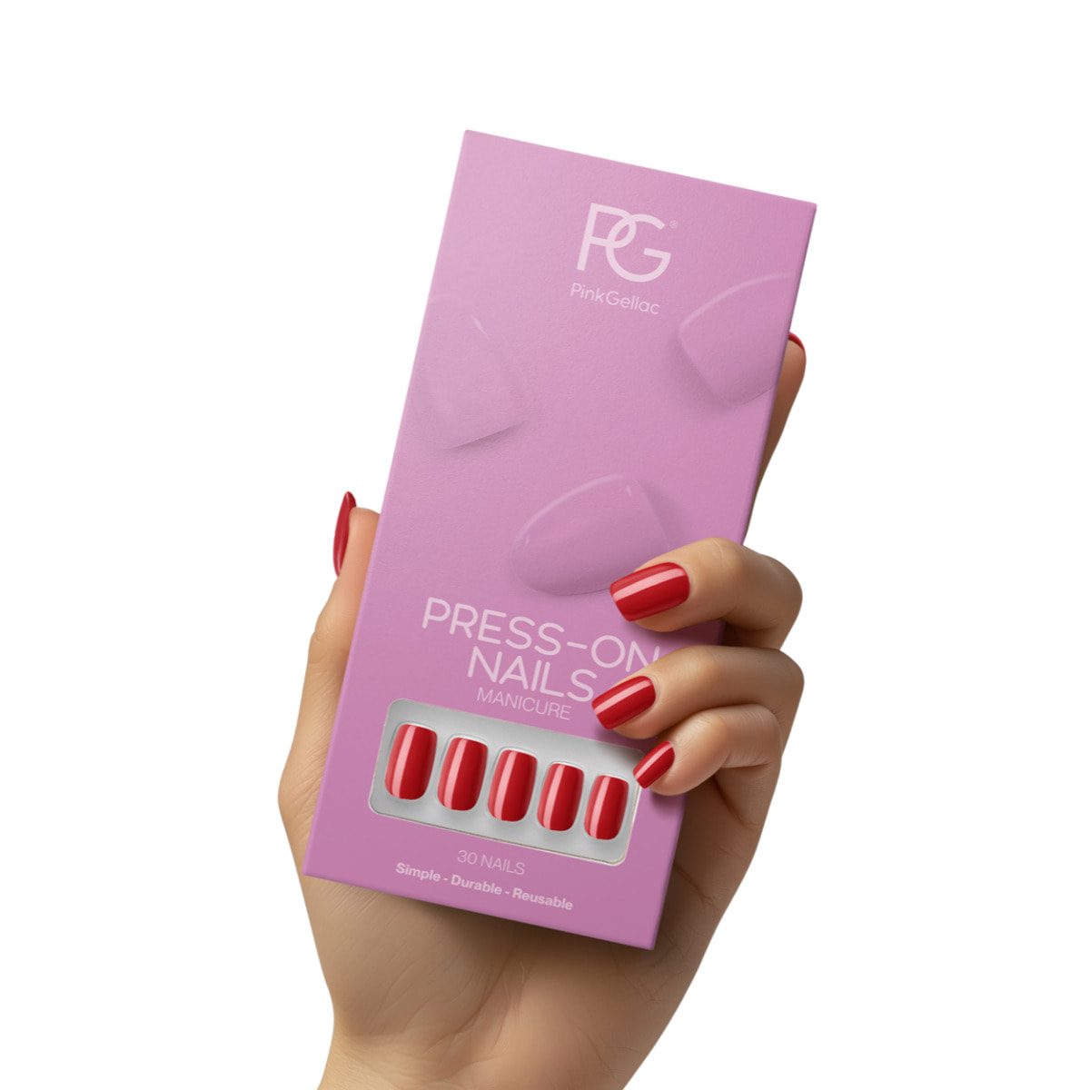 Pink Gellac - 109 Lipstick Red - carré moyen - Faux ongles à presser - Faux-ongles réutilisables - Press-on nails
