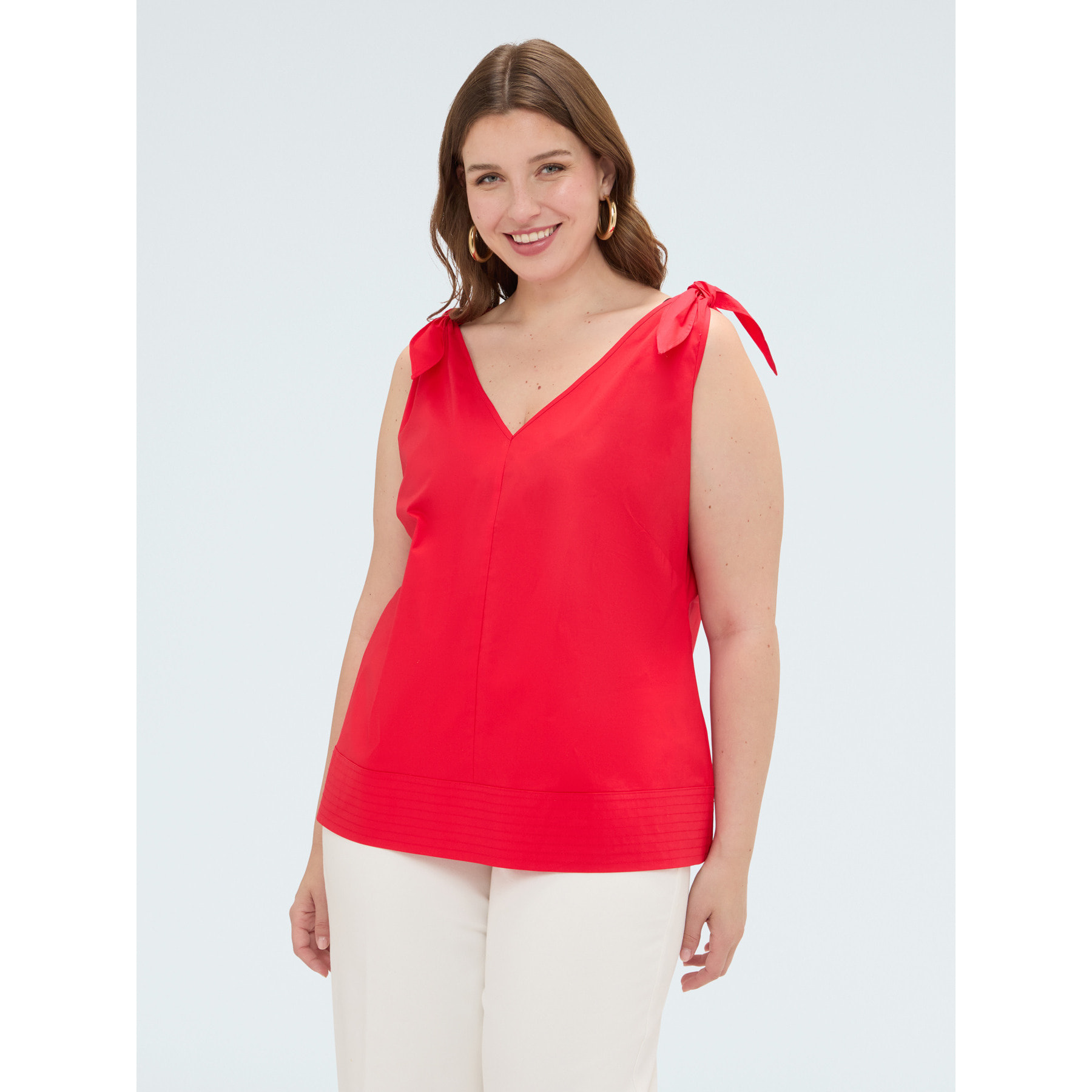 Fiorella Rubino - Top in cotone con nodi a fiocco sulle spalle - Rosso