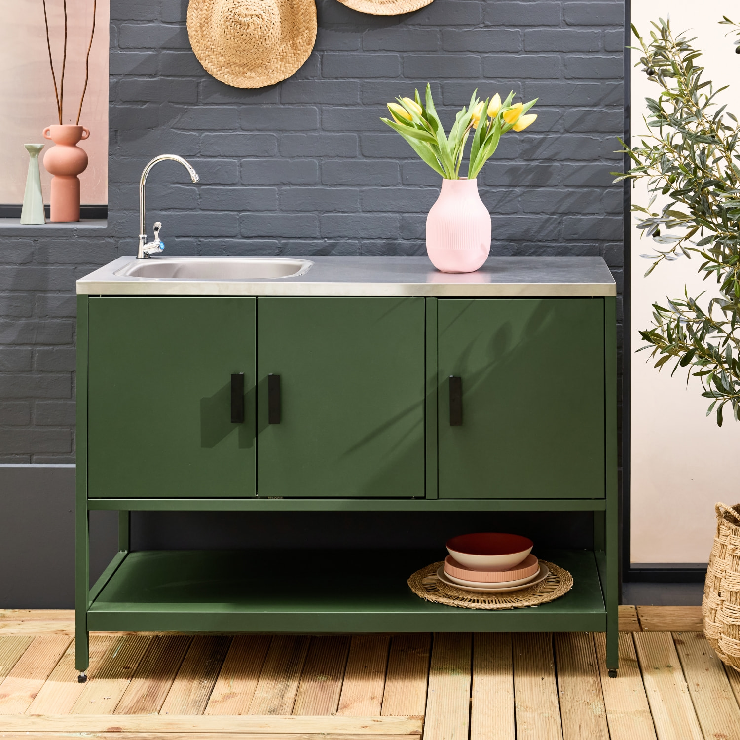 Module de cuisine extérieure acier avec évier L120cm NAXOS