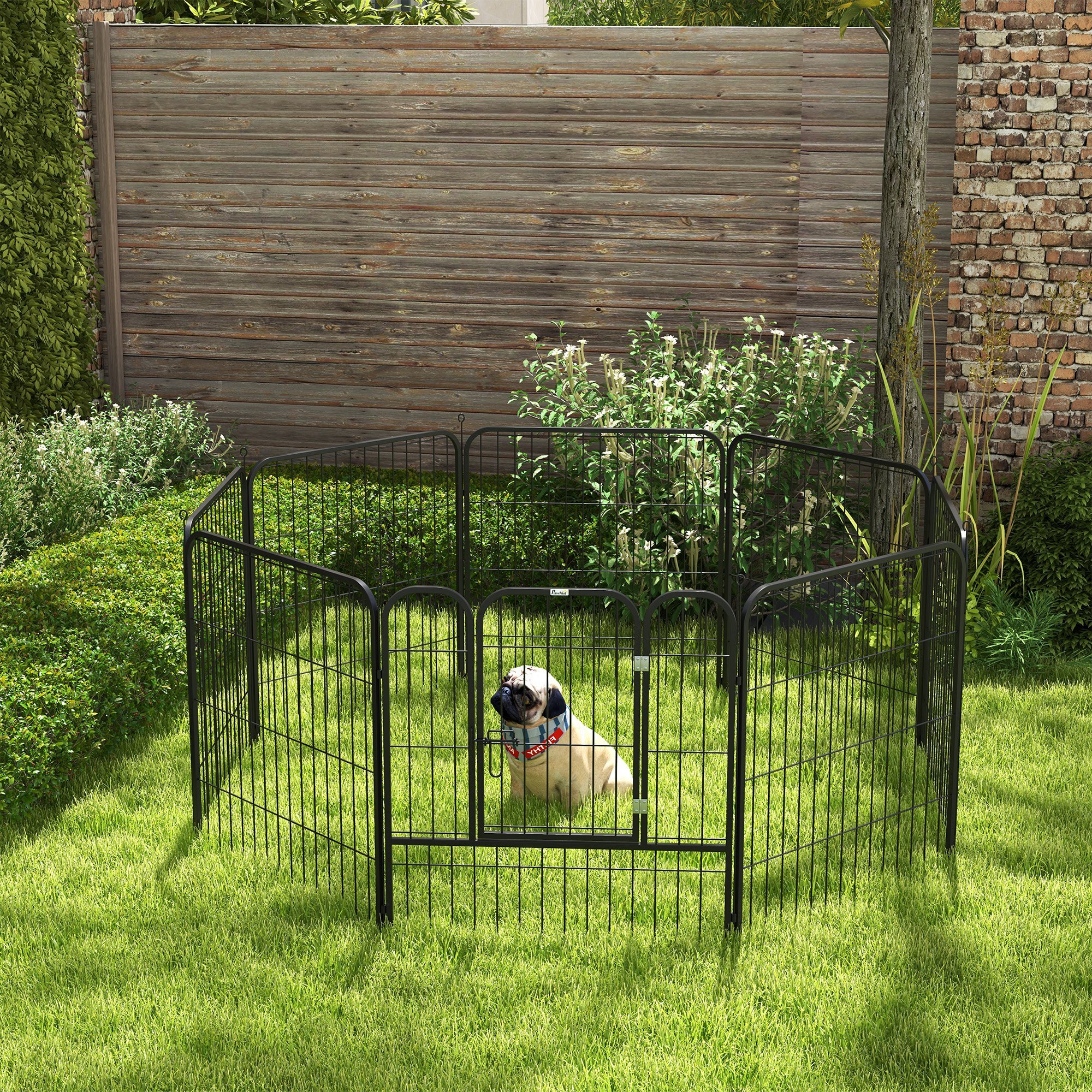 Parque para Mascotas Perros 8 Vallas 79x79 cm Corral Plegable con Puerta y Doble Pestillo Paneles Metálicos Cerca de Entrenamiento Negro