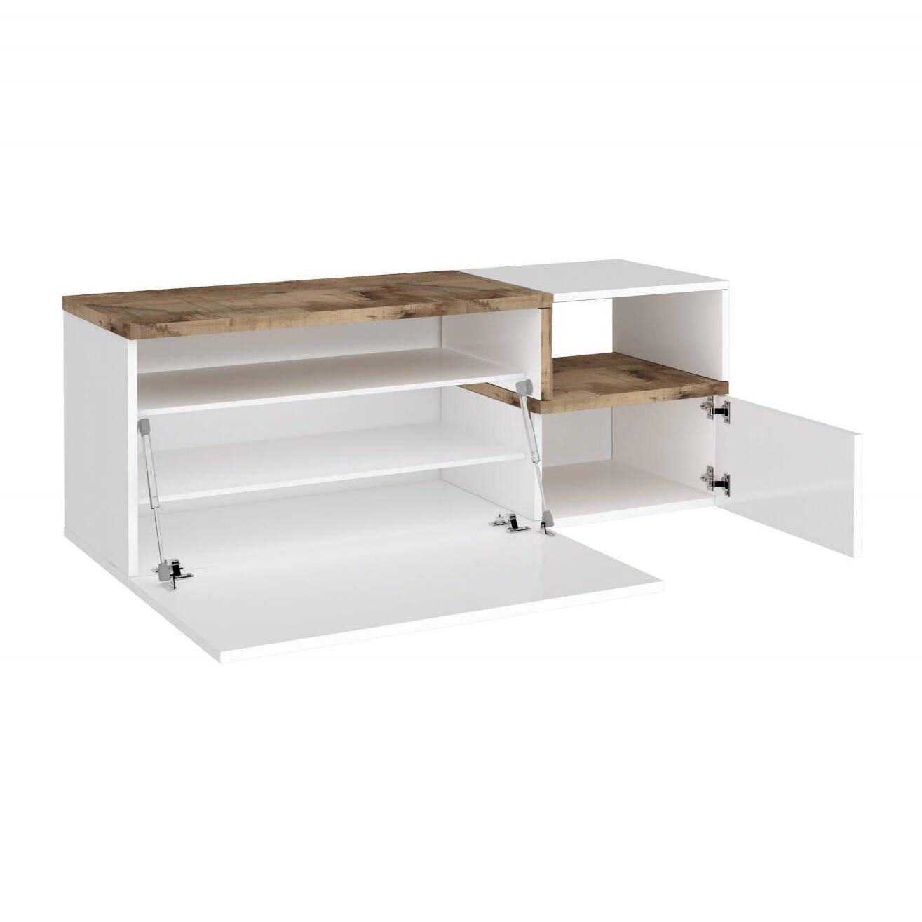 Mobile da ingresso Graziella, Entratina moderna multifunzione, Armadietto multiuso per atrio, 100% Made in Italy, cm 120x40h54, Bianco lucido e Acero
