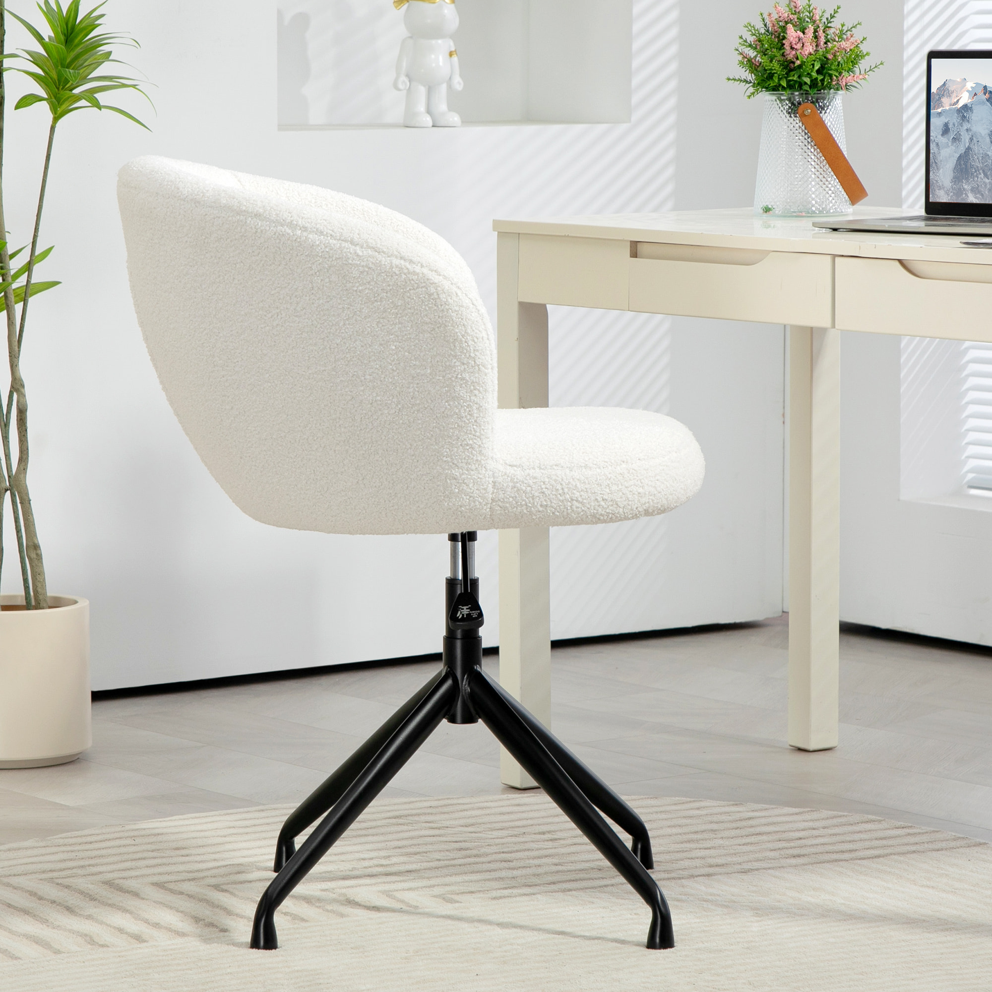 Chaise de bureau design - hauteur réglable, pivotante - piètement acier noir revêtement effet laine bouclée