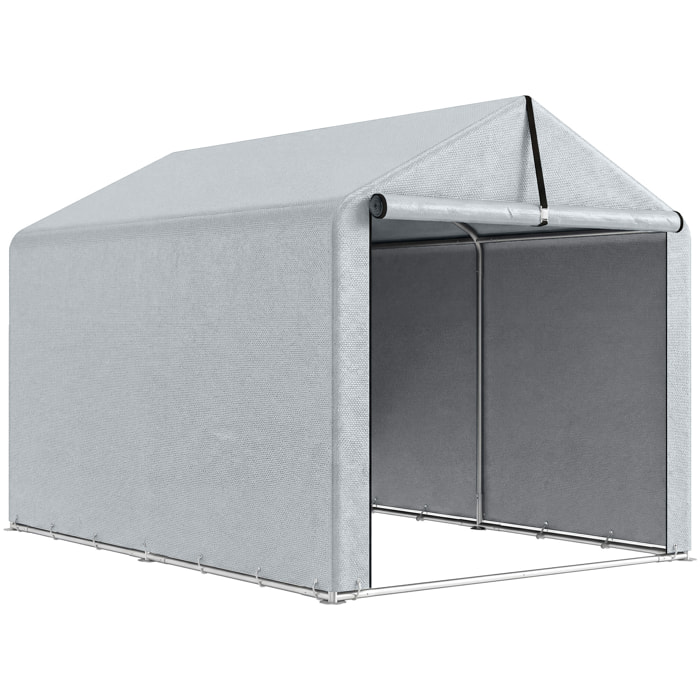 Abri de jardin porte enroulable toile PE gris clair