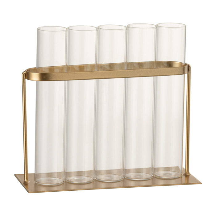 J-Line soliflore 5 Tubes - métal/verre - or - 15 cm de hauteur