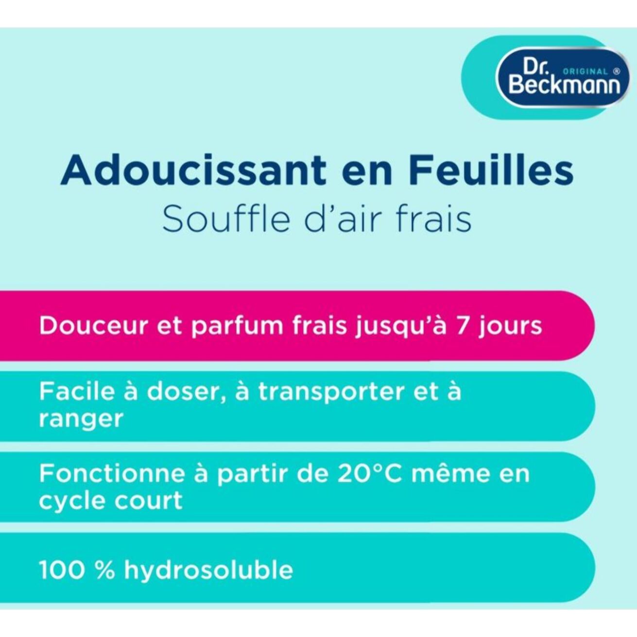 Adoucissant DR BECKMANN Feuilles Magiques - Adoucissant en Feuilles - Souffle d'Air Frais x30 lavages