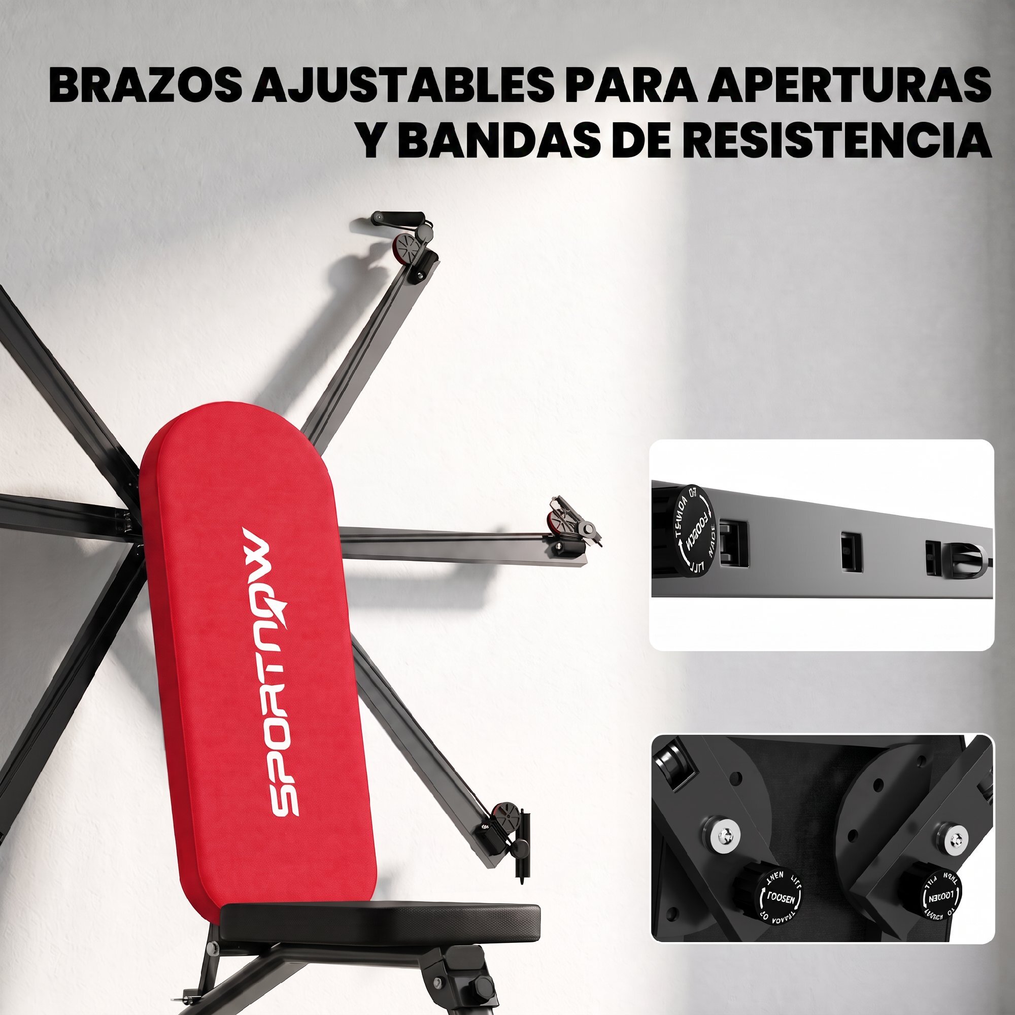 Banco de Musculación Plegable, Banco de Pesas, Respaldo Ajustable en 3 Niveles, Plano/Inclinación/Declive, Extensión de Pierna y Bandas de Resistencia, para Entrenamiento en Casa Gimnasio