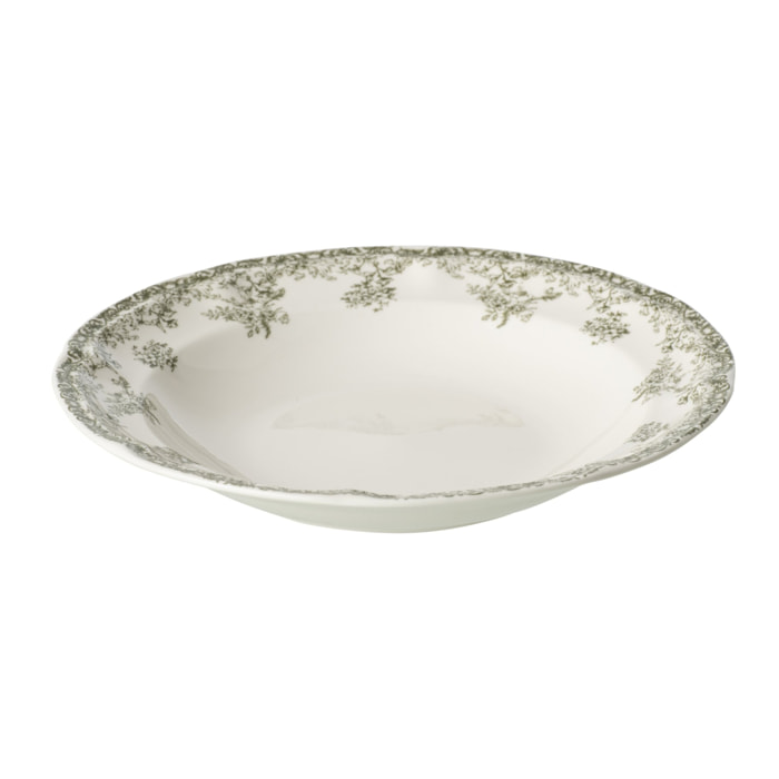 J-Line Assiette profonde fleurs - céramique - vert foncé/blanc - set de 6
