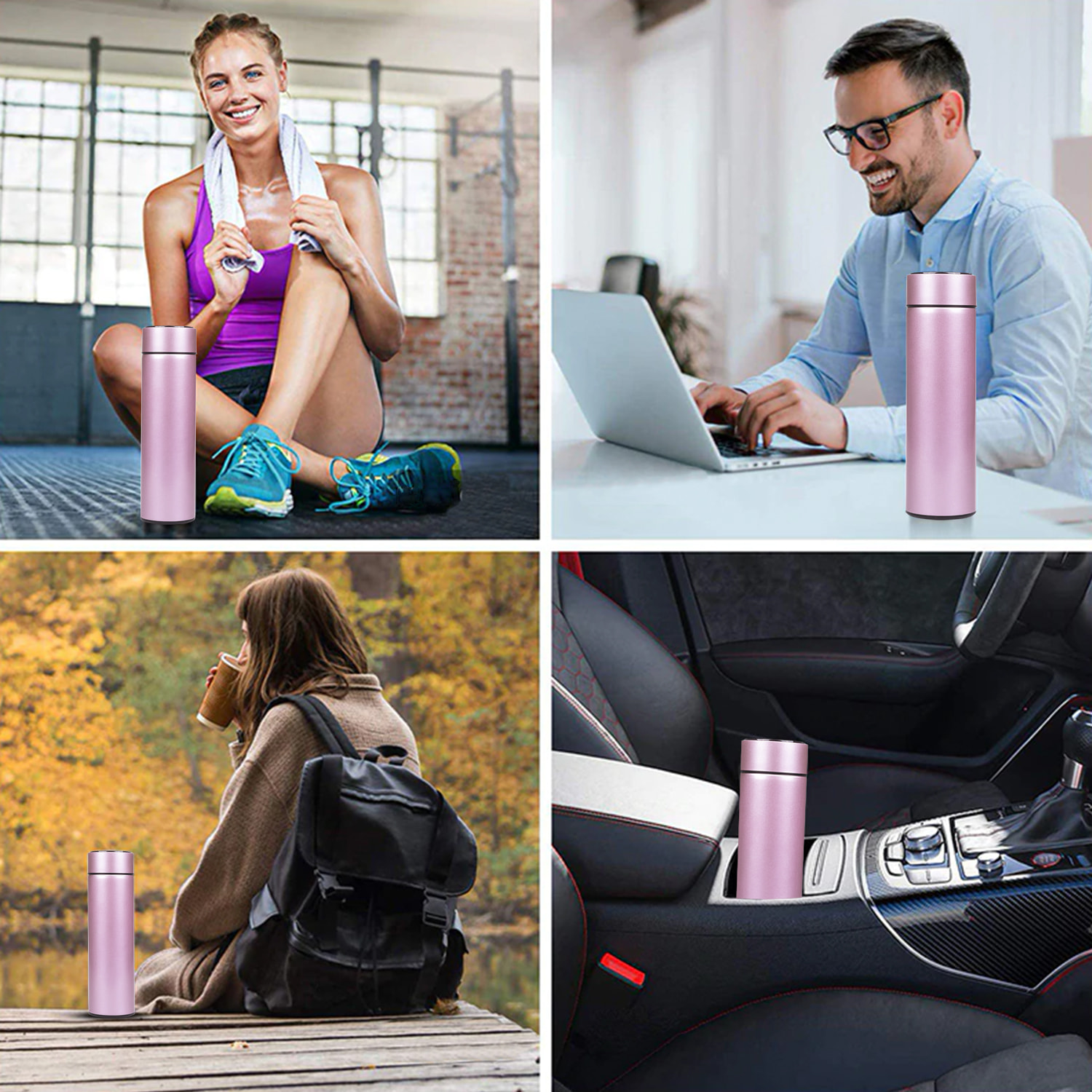 Termo sportivo da 500ml con indicatore di temperatura intelligente. Bottiglia d'acqua isolata sottovuoto, fino a 12 ore di mantenimento del calore.