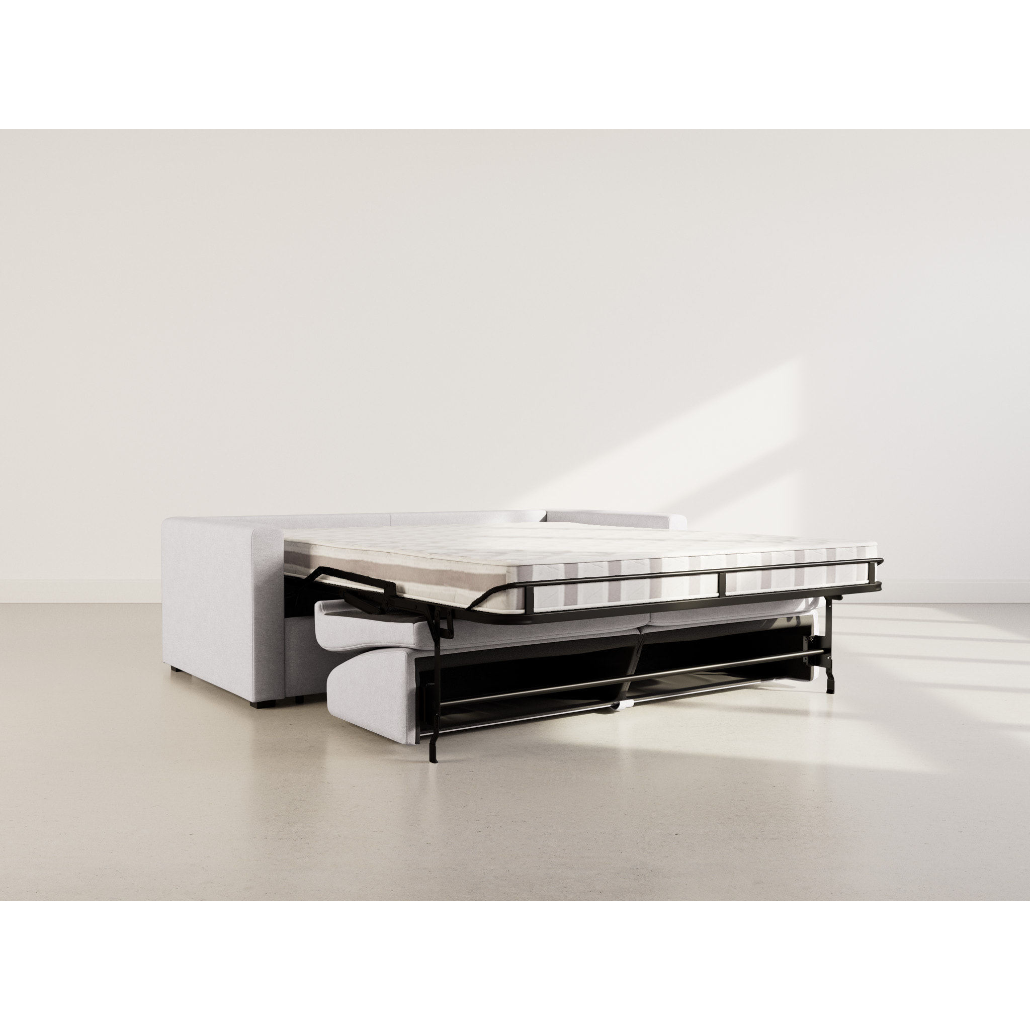 Julia - canapé lit 3 places convertible express couchage quotidien 140 cm matelas 14 cm en tissu - Gris clair