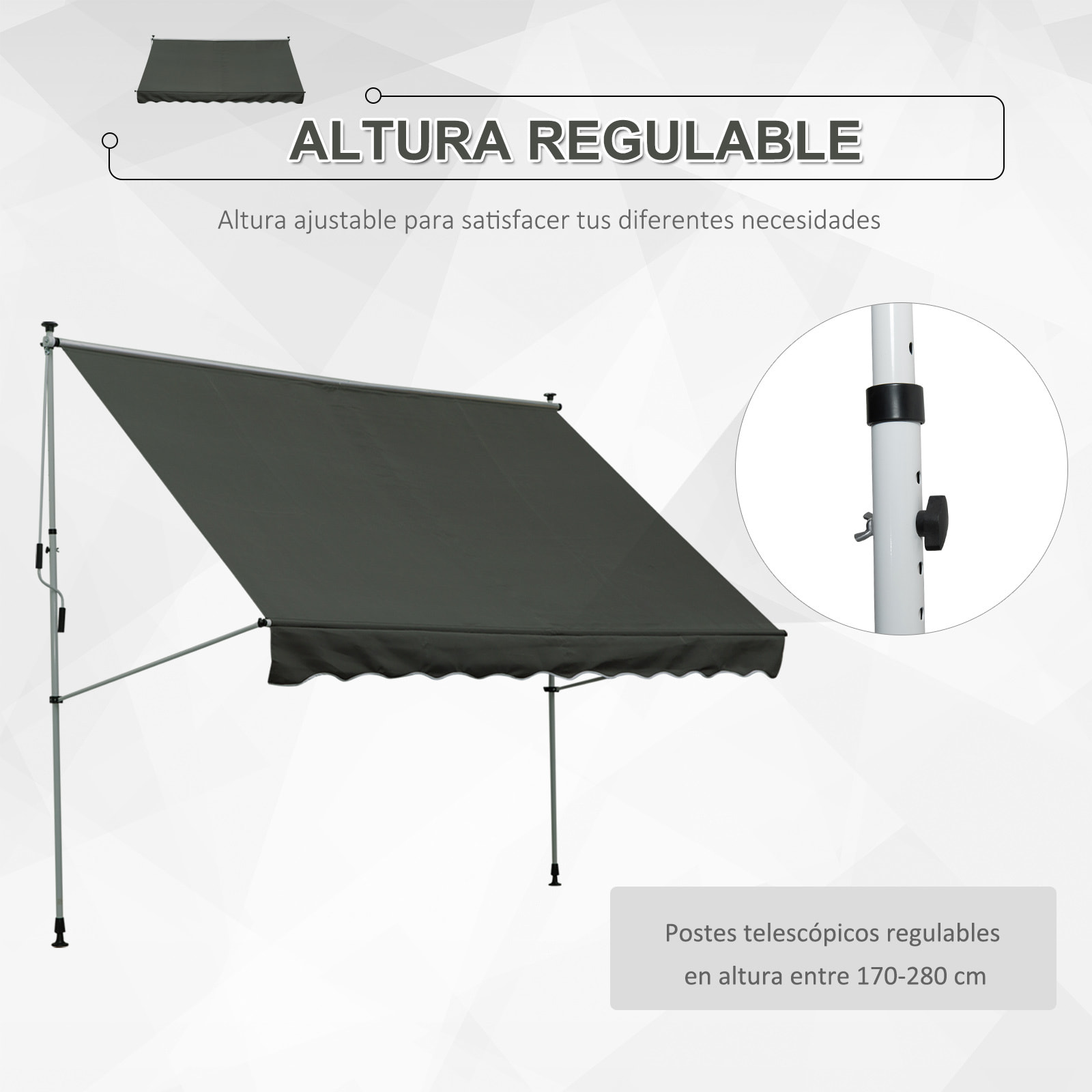 Toldo Portátil Balcón Plegable de Aluminio 3x1.5m Gris